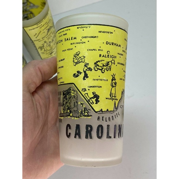 VTG 70’s 3PC HAZEL ATLAS Yellow Souvenir Tumblers Glasses, H3”XW2.5” AR, TN & NC - Picture 6 of 8